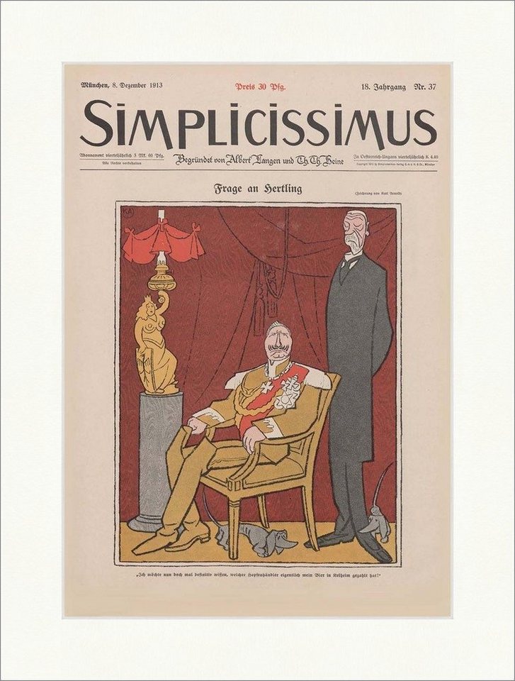 Kunstdruck Titelseite der Nummer 37 von 1913 Karl Arnold Hertling Simplicissimus, (1 St) von OTTO