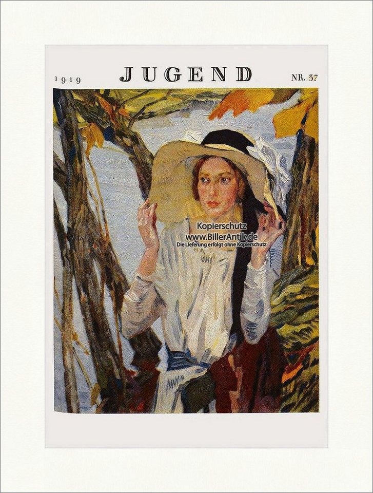 BillerAntik Kunstdruck Titelseite der Nummer 37 von 1919 Leo Putz Frau Hut Portrait Baum Juge, (1 St) von BillerAntik