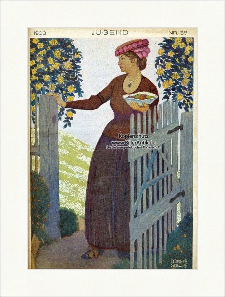 Kunstdruck Titelseite der Nummer 38 von 1908 Ferdinand Spiegel Zaun Obst Jugend 3, (1 St) von OTTO