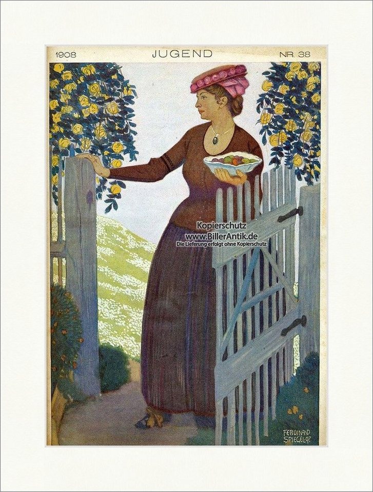 BillerAntik Kunstdruck Titelseite der Nummer 38 von 1908 Ferdinand Spiegel Zaun Obst Jugend 3, (1 St) von BillerAntik