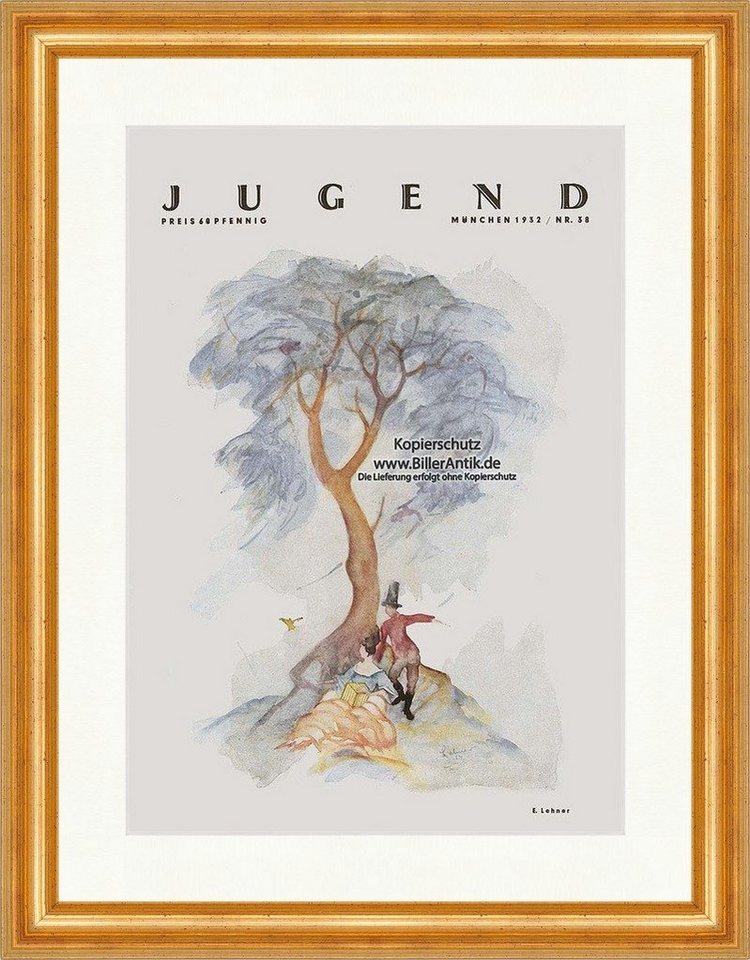 BillerAntik Kunstdruck Titelseite der Nummer 38 von 1932 E. Lehner Baum Vogel Frau Jugend 482, (1 St) von BillerAntik