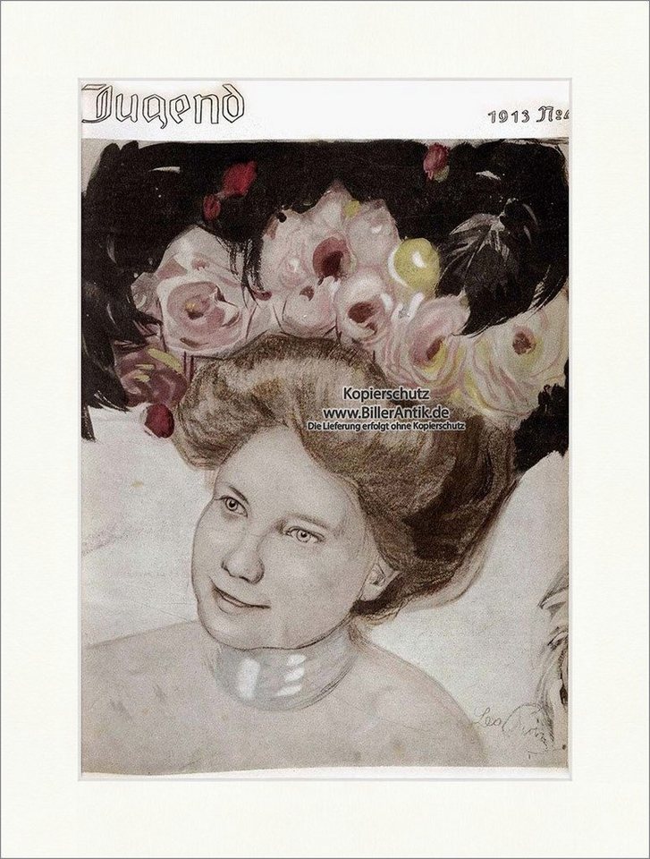 BillerAntik Kunstdruck Titelseite der Nummer 4 von 1913 Leo Putz Rosen Domino Hirth Jugend 38, (1 St) von BillerAntik