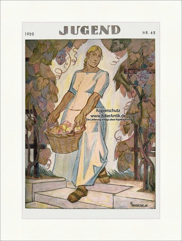 BillerAntik Kunstdruck Titelseite der Nummer 42 von 1920 Max Eschle Frau Obst Korb Apfel Juge, (1 St) von BillerAntik