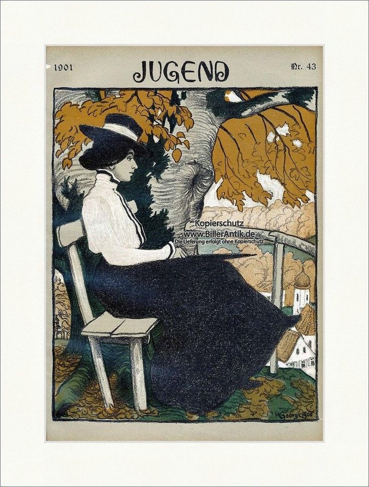 Kunstdruck Titelseite der Nummer 43 von 1901 Walter Georgi Bank Frau Park Jugend, (1 St) von OTTO