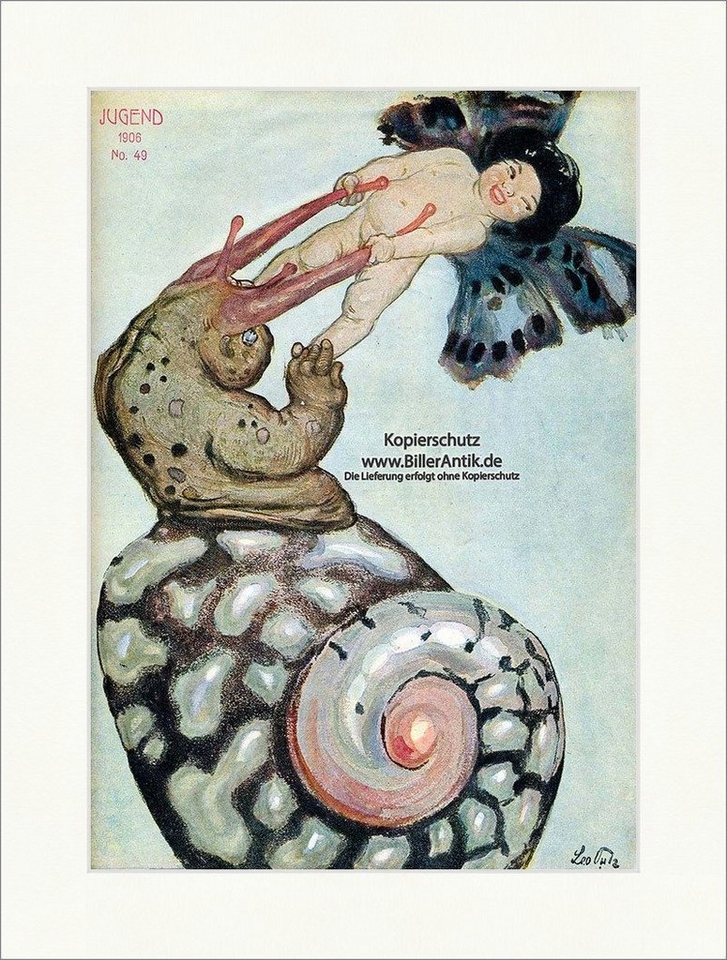 BillerAntik Kunstdruck Titelseite der Nummer 49 von 1906 Leo Putz Schnecke Schmetterling Juge, (1 St) von BillerAntik