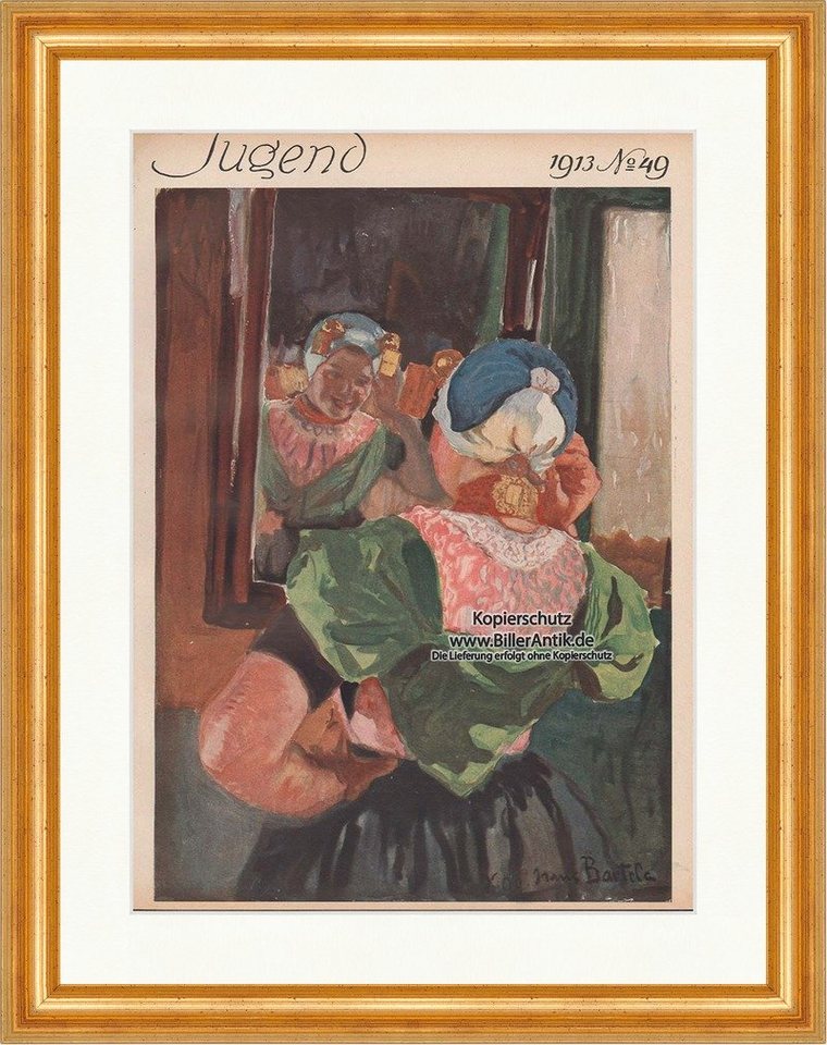BillerAntik Kunstdruck Titelseite der Nummer 49 von 1913 Hans Bartels Frau Spiegel Jugend 149, (1 St) von BillerAntik