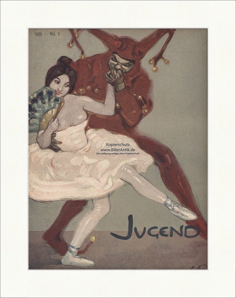 BillerAntik Kunstdruck Titelseite der Nummer 5 von 1905 Clown Ballerina Leo Putz Fächer Jugen, (1 St) von BillerAntik