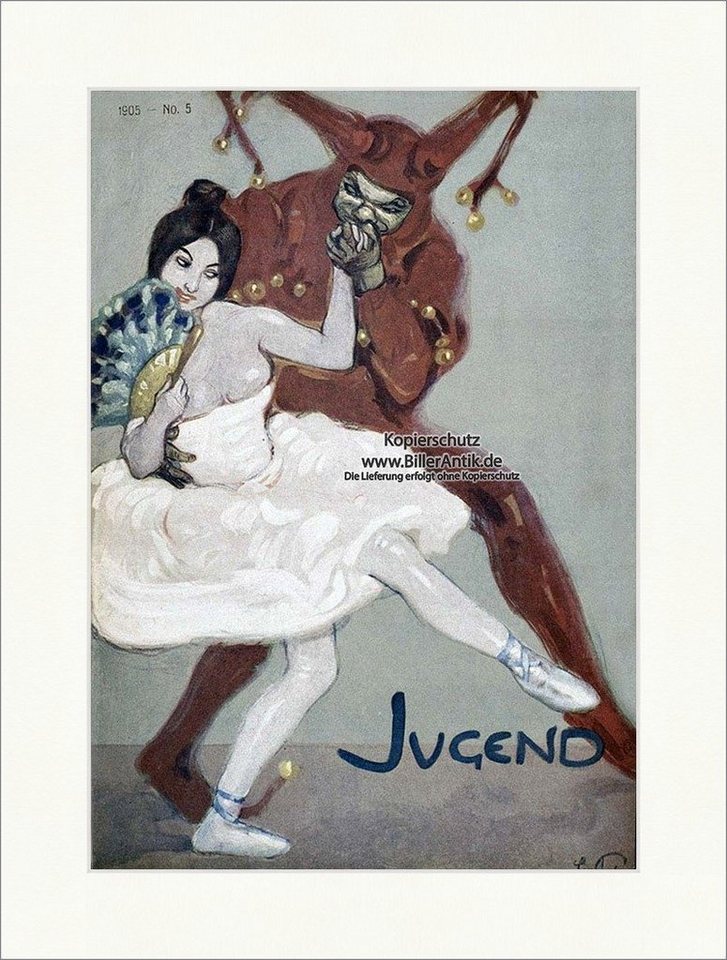 BillerAntik Kunstdruck Titelseite der Nummer 5 von 1905 Leo Putz Clown Ballerina Tanzen Jugen, (1 St) von BillerAntik