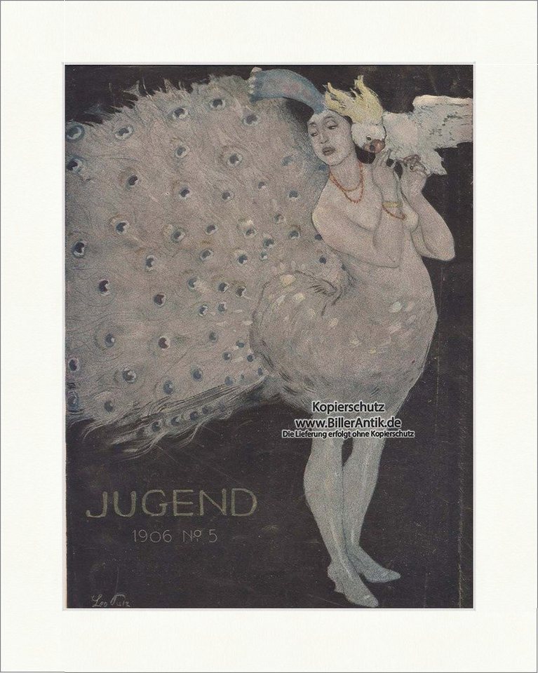 BillerAntik Kunstdruck Titelseite der Nummer 5 von 1906 Leo Putz Pfau Vogel Kakadu Kostüm Jug, (1 St) von BillerAntik