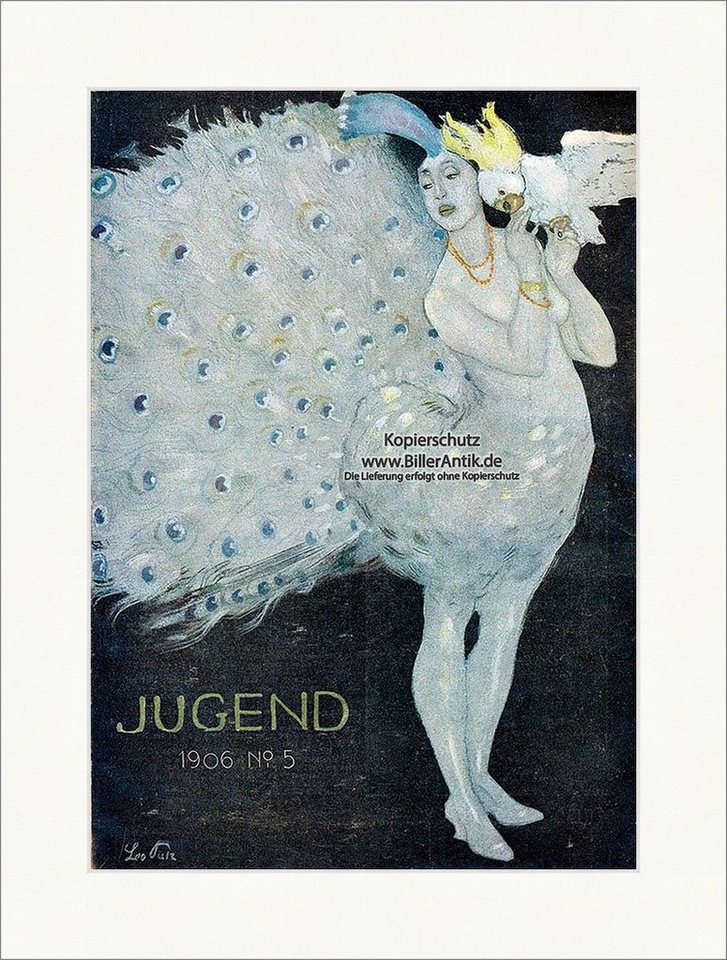 BillerAntik Kunstdruck Titelseite der Nummer 5 von 1906 Leo Putz Pfaukostüm Papagai Jugend 35, (1 St) von BillerAntik