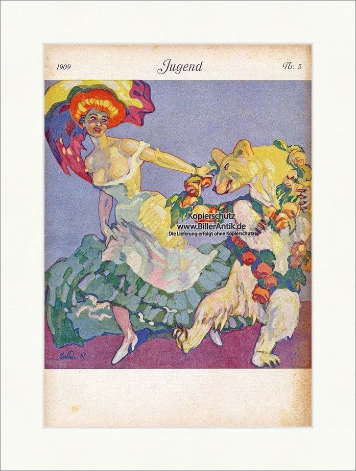 BillerAntik Kunstdruck Titelseite der Nummer 5 von 1909 Leo Putz Bär Rosen Georg Hirth Jugend, (1 St) von BillerAntik