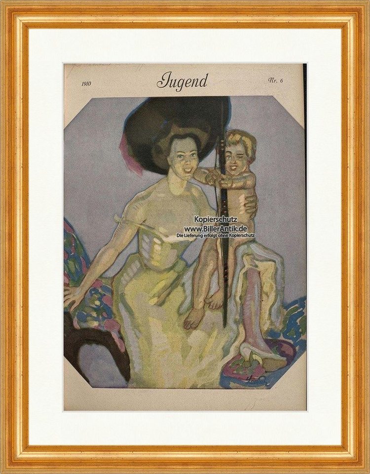 BillerAntik Kunstdruck Titelseite der Nummer 6 von 1910 Leo Putz Pfeil Bogen Kind Jugend 3733, (1 St) von BillerAntik