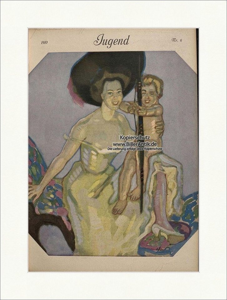 BillerAntik Kunstdruck Titelseite der Nummer 6 von 1910 Leo Putz Pfeil und Bogen Kind Frau Ju, (1 St) von BillerAntik