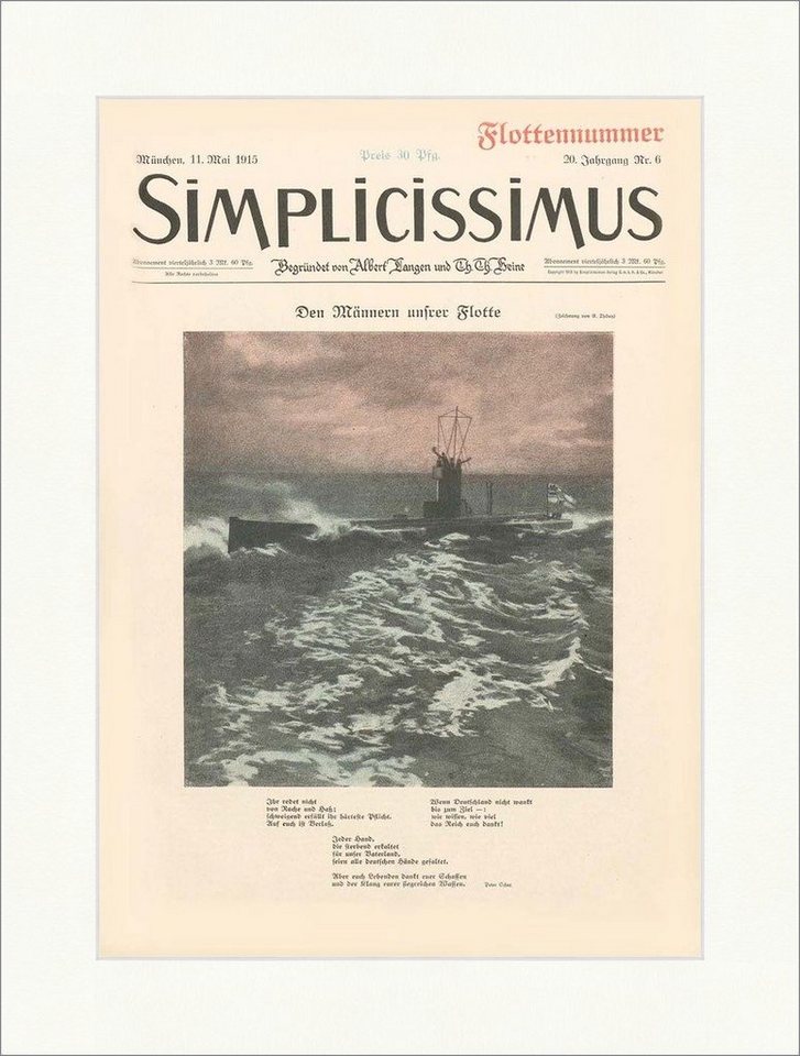 Kunstdruck Titelseite der Nummer 6 von 1915 Eduard Thöny Uboot Meer Simplicissimu, (1 St) von OTTO