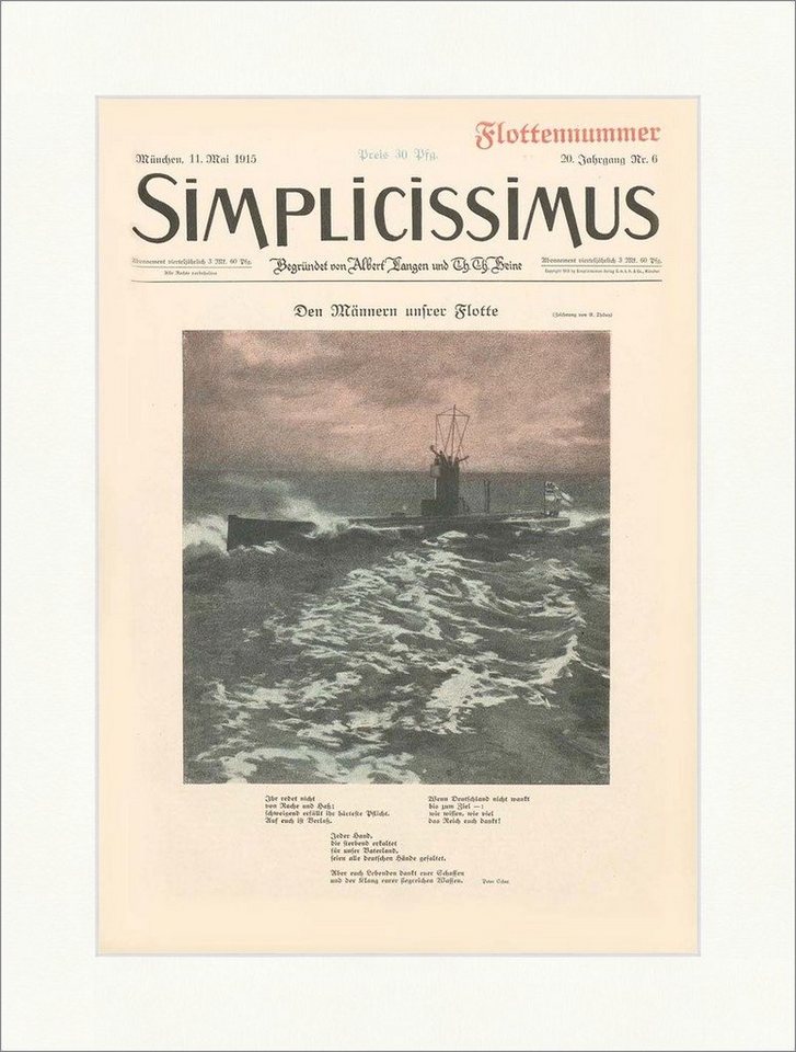 BillerAntik Kunstdruck Titelseite der Nummer 6 von 1915 Eduard Thöny Uboot Meer Simplicissimu, (1 St) von BillerAntik