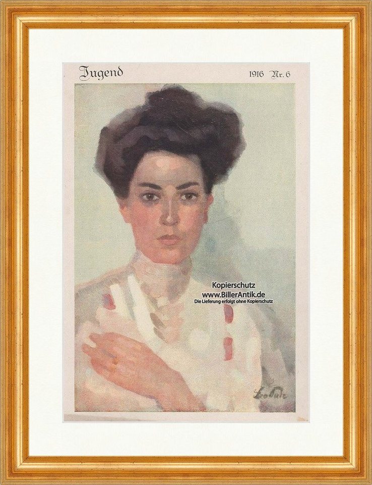BillerAntik Kunstdruck Titelseite der Nummer 6 von 1916 Jugendstil von Leo Putz Jugend 1307 G, (1 St) von BillerAntik
