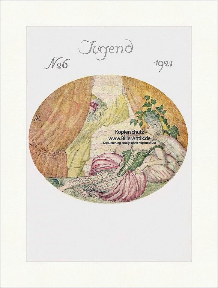 BillerAntik Kunstdruck Titelseite der Nummer 6 von 1921 Julius Diez Frau Bett Jugendstil Juge, (1 St) von BillerAntik