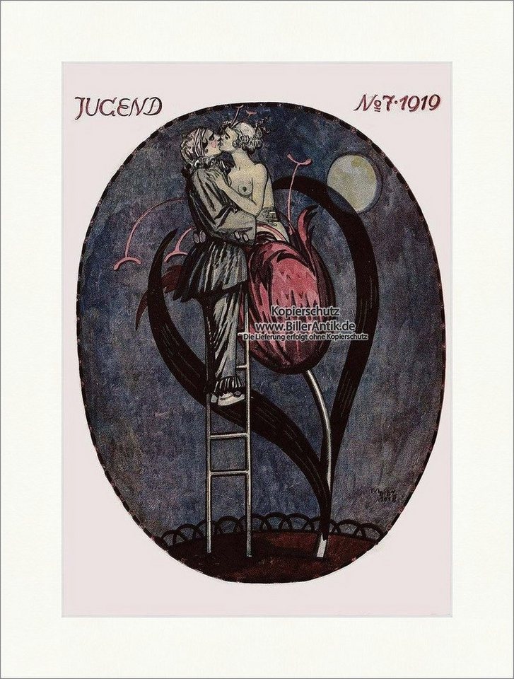 BillerAntik Kunstdruck Titelseite der Nummer 7 von 1919 Julius Diez Blume Kuss Leiter Frau Ju, (1 St) von BillerAntik