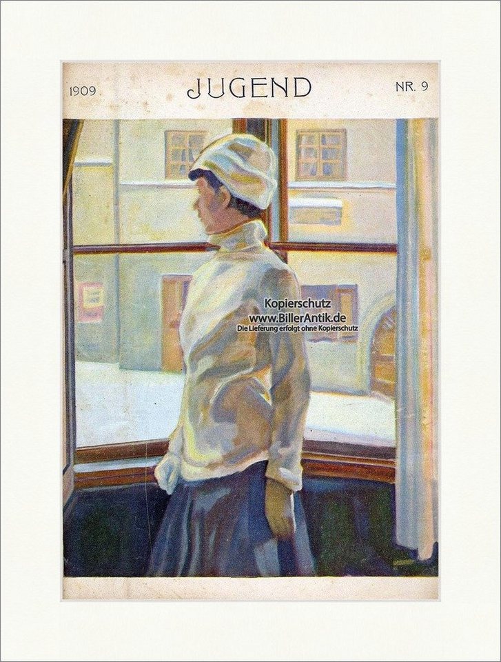 BillerAntik Kunstdruck Titelseite der Nummer 9 von 1909 Albert Weisberger Frau am Fenster Jug, (1 St) von BillerAntik
