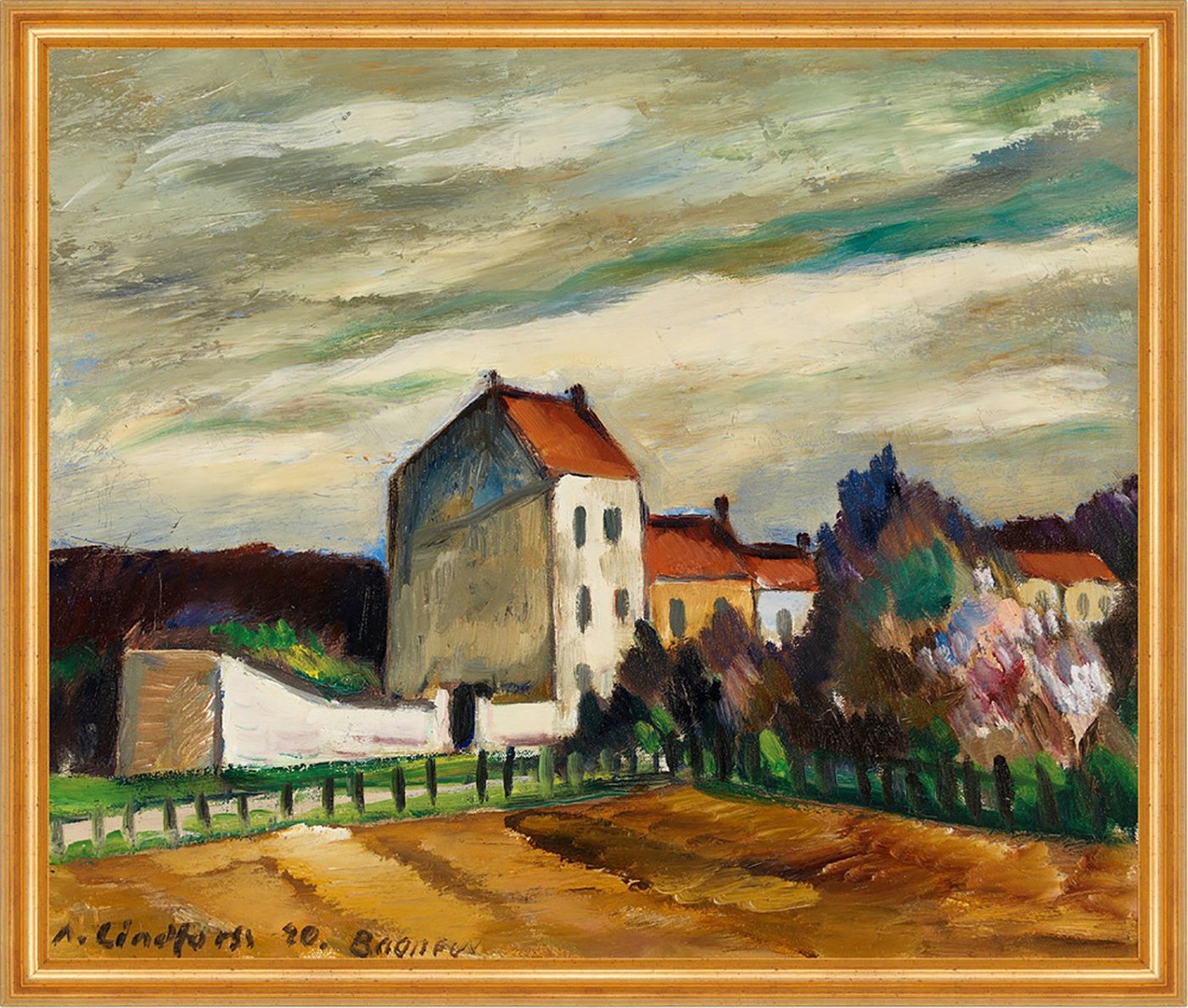 Kunstdruck Town view, Bogneux Anton Lindforss Städte Häuser Zaun Feld Dächer B A1, (1 St) von OTTO