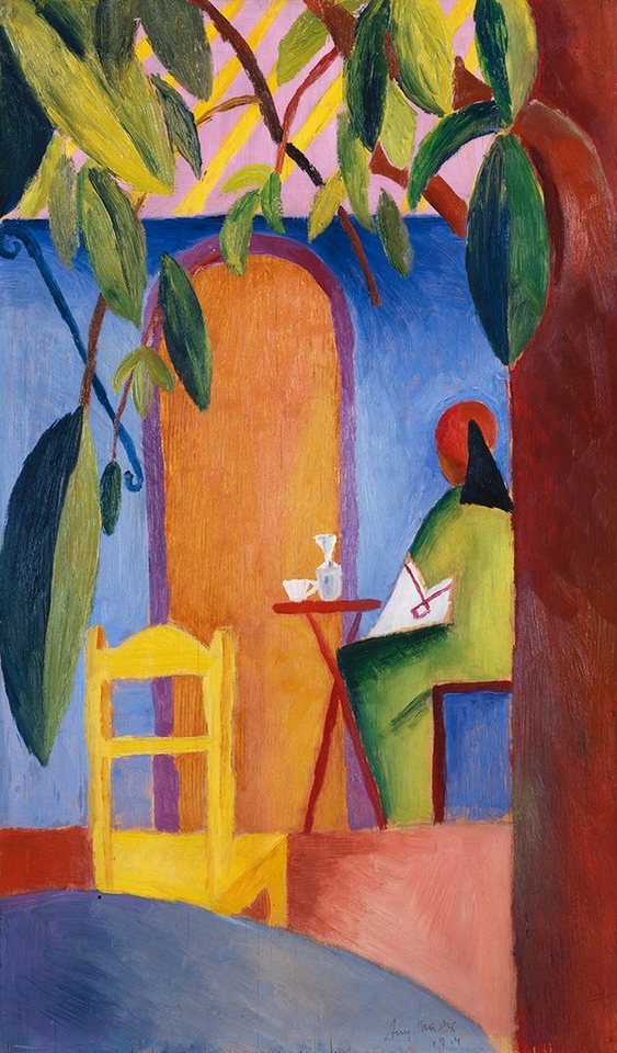 Kunstdruck Türkisches Cafe August Macke Stühle Tisch Bäume Tür Abstrakt Blätter B, (1 St) von OTTO