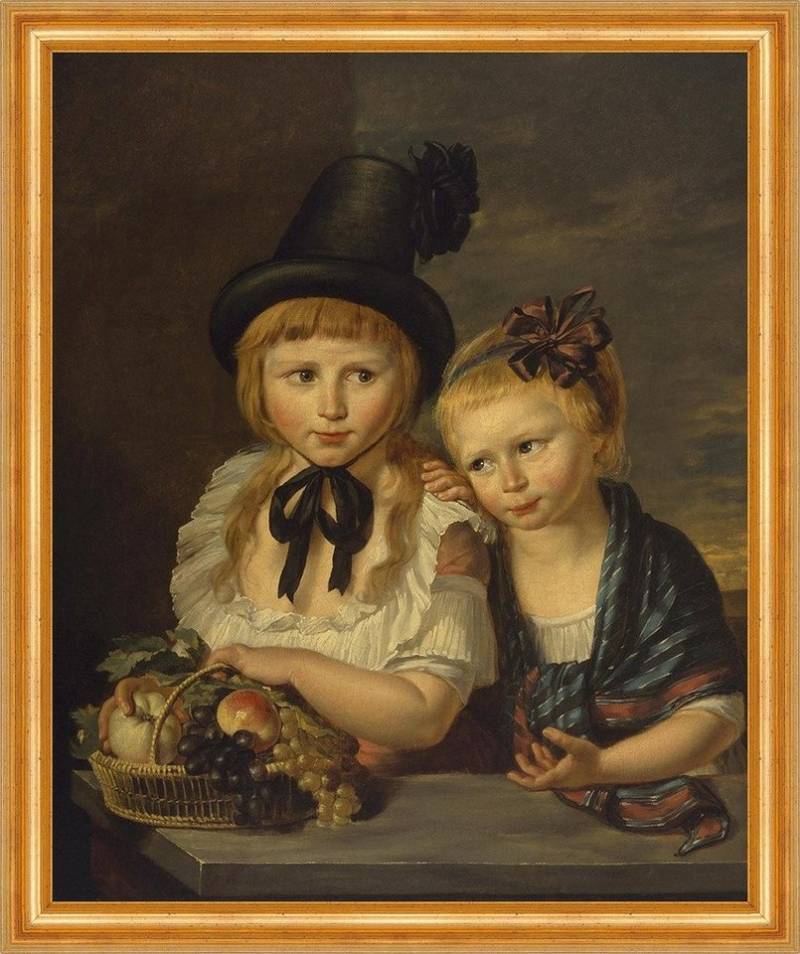 BillerAntik Kunstdruck Two Children Martin Drolling Kinder Mädchen Hut Haarreif Obst B A3 028, (1 St) von BillerAntik