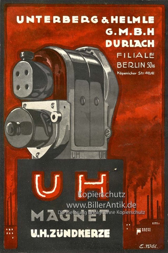 Kunstdruck Unterberg & Helmle Durlach UH Magnet Zündkerzen Plakat Braunbeck Motor, (1 St) von OTTO