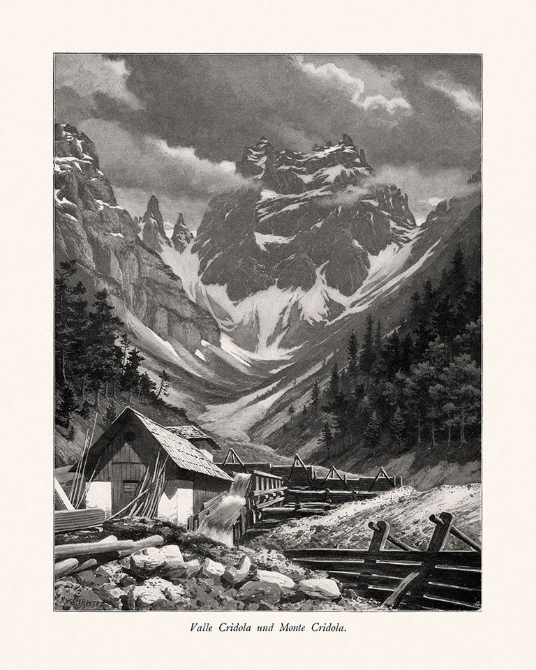 BillerAntik Kunstdruck Valle Cridola und Monte Cridola Friauler Dolomiten Hütte Holz Alpinism, (1 St) von BillerAntik