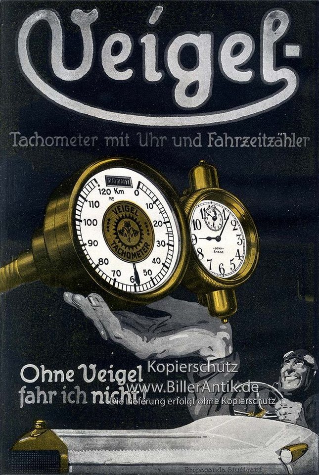BillerAntik Kunstdruck Veigel Tachometer Walzentacho Uhr Fahrzeitzähler Plakat Braunbeck Moto, (1 St) von BillerAntik
