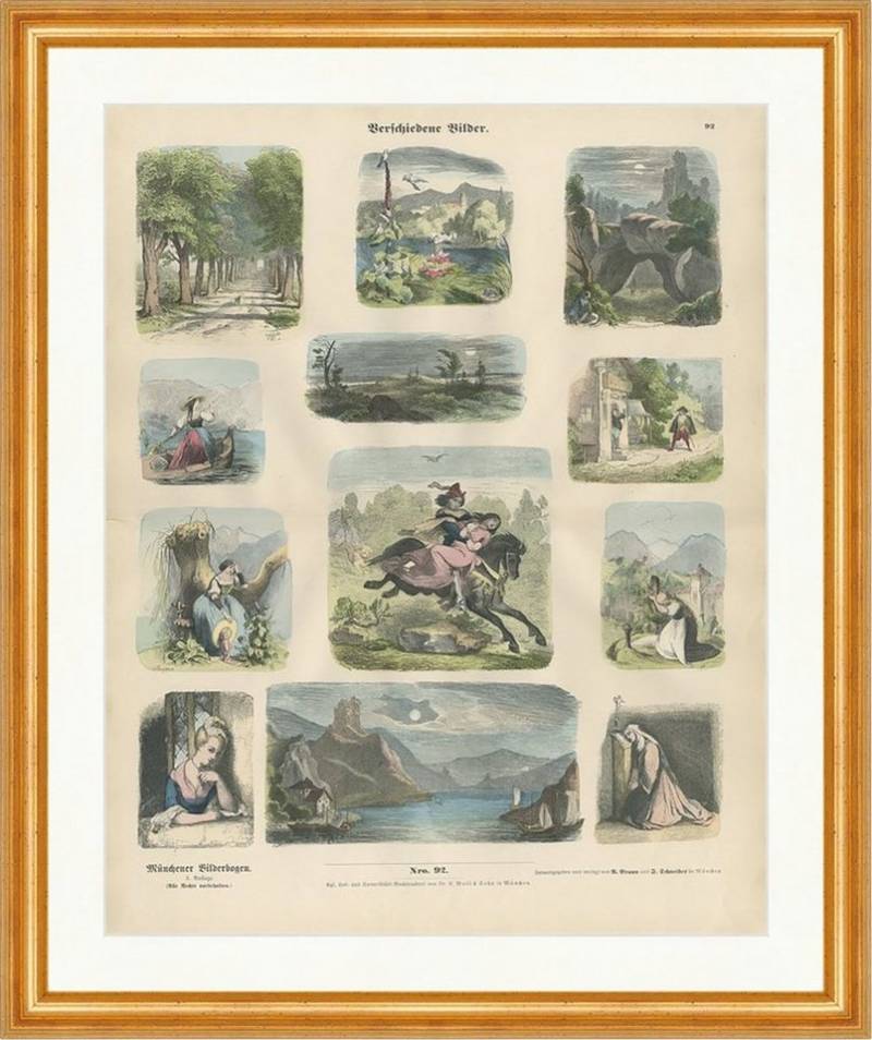 BillerAntik Kunstdruck Verschiedene Bilder Allee Teich Pferd See Münchener Bilderbogen 092 Ge, (1 St) von BillerAntik