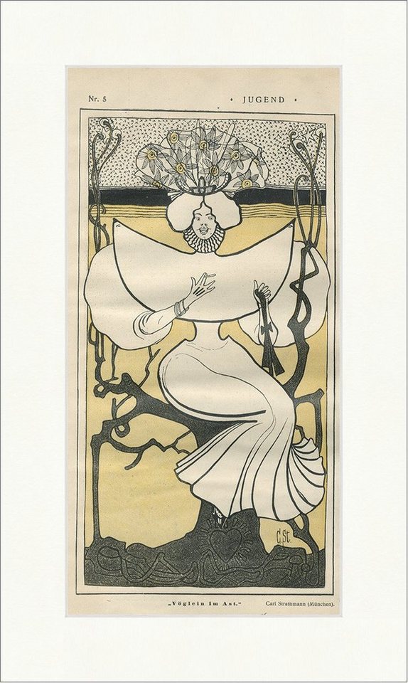 BillerAntik Kunstdruck Vöglein im Ast Nr. 5 Carl Strathmann Blumen Jugend 5230, (1 St) von BillerAntik