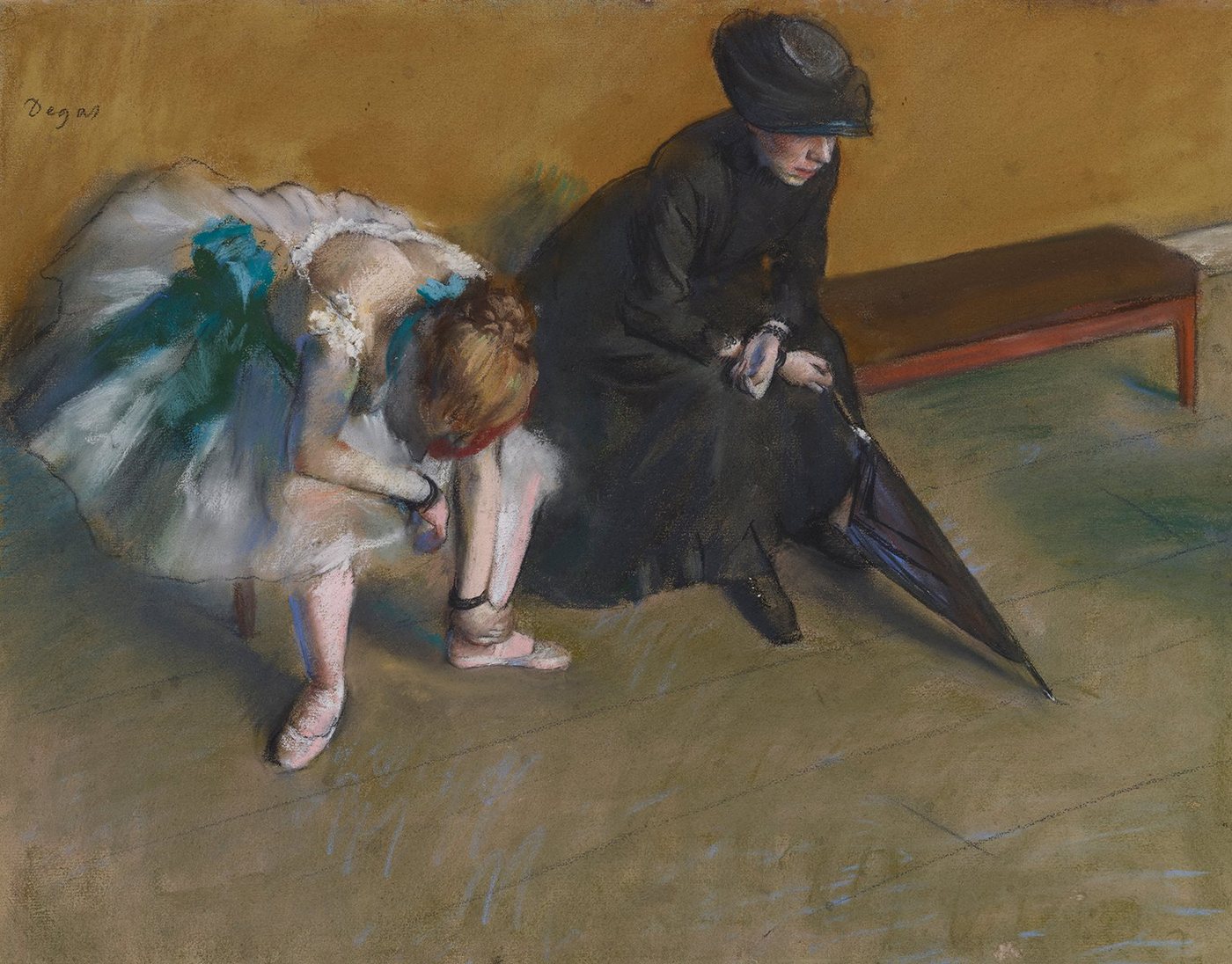 Kunstdruck Waiting Edgar Degas Frauen Ballett Tänzerin Bank Schirm Ballerina B A3, (1 St) von OTTO
