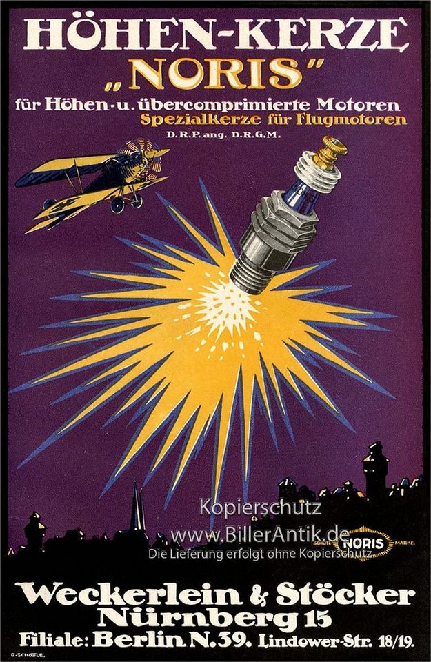 BillerAntik Kunstdruck Weckerlein & Stöcker Nürnberg Höhen Kerze Noris Plakat Braunbeck Motor, (1 St) von BillerAntik