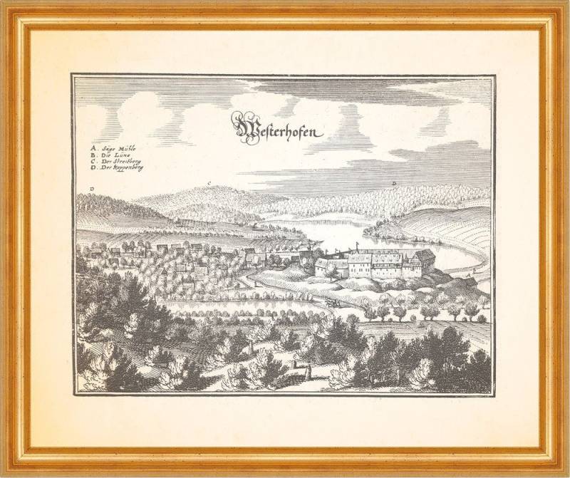 BillerAntik Kunstdruck Westerfhofen Burg Westerhof Teich Kuppenberg Streitberg Merian 0448 Ge, (1 St) von BillerAntik