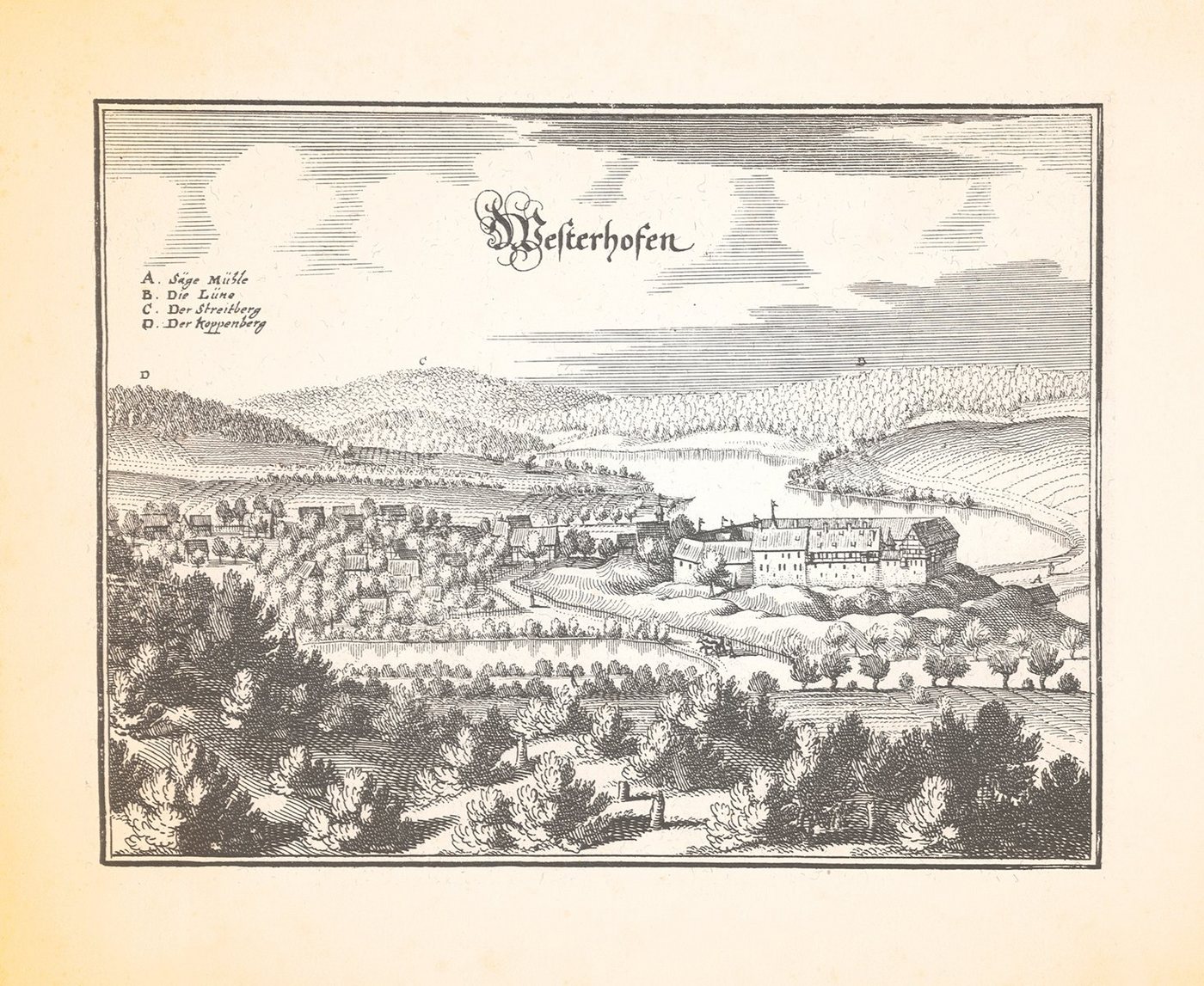 BillerAntik Kunstdruck Westerhofen Burg Westerhof Sägemühle Teich Kuppenberg Streitberg Meria, (1 St) von BillerAntik
