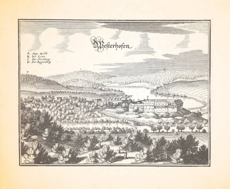 BillerAntik Kunstdruck Westerhofen Burg Westerhof Sägemühle Teich Kuppenberg Streitberg Meria, (1 St) von BillerAntik