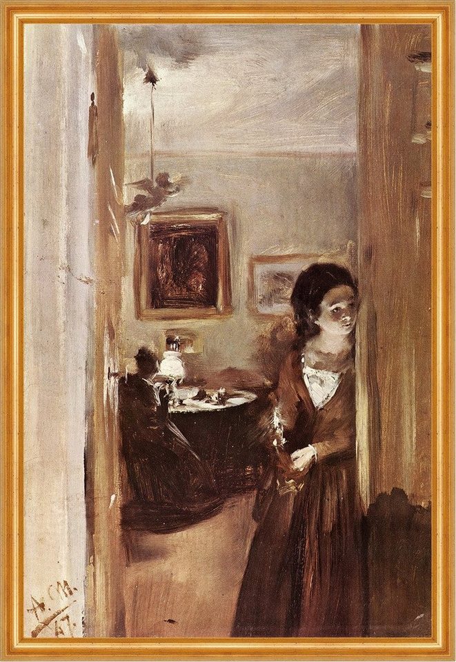BillerAntik Kunstdruck Wohnzimmer mit Menzels Schwester Adolph Menzel Stube Zuhause Kerze LW, (1 St) von BillerAntik
