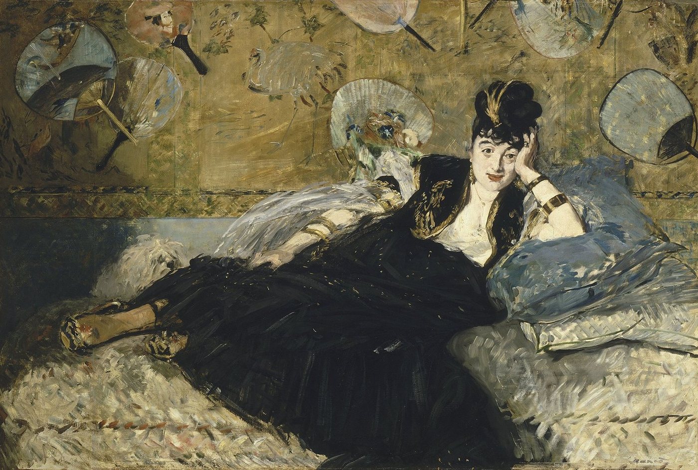 Kunstdruck Woman with Fans Edouard Manet Fächer Frauen Ruhen Kissen Liegen Bett B, (1 St) von OTTO