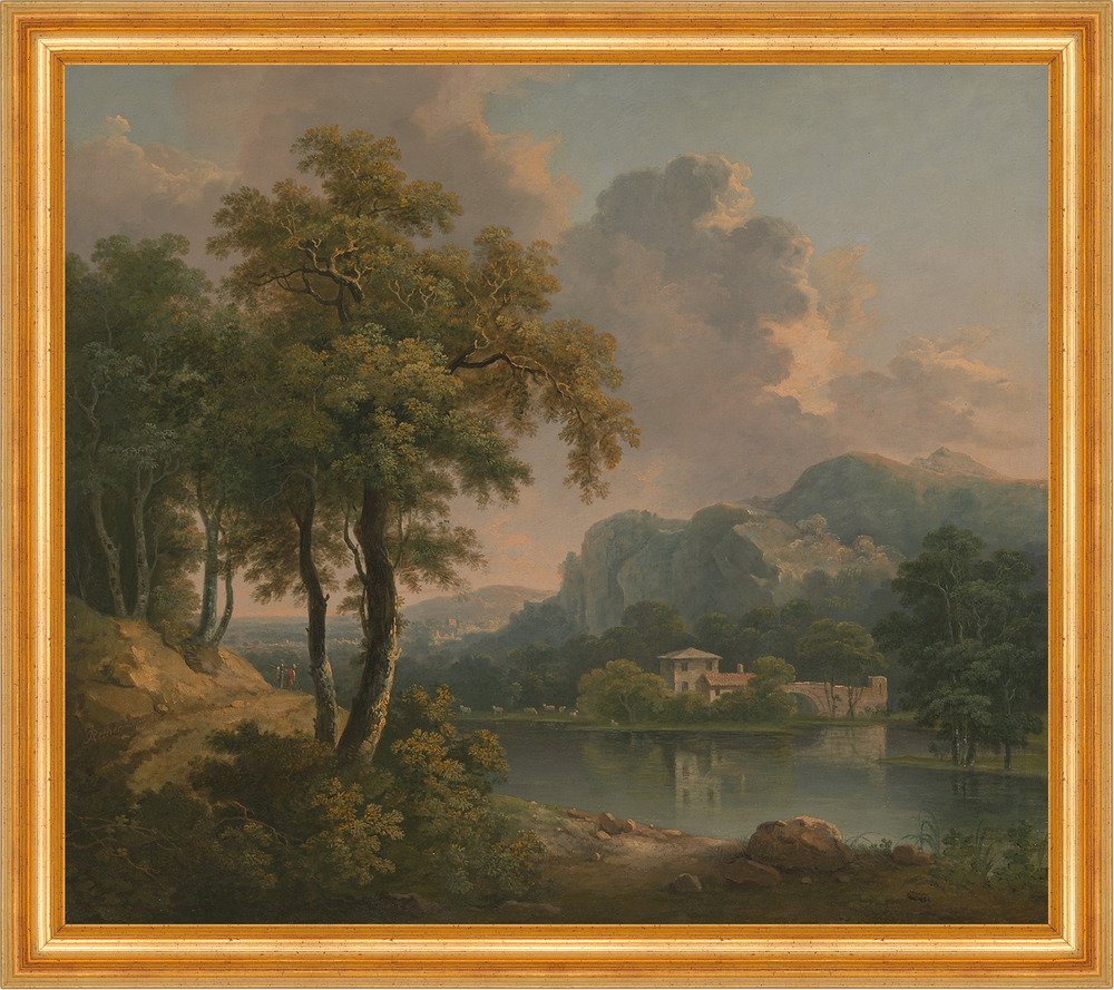 Kunstdruck Wooded Hilly Landscape Abraham Pether Bäume See Berg Villa B A3 00192, (1 St) von OTTO