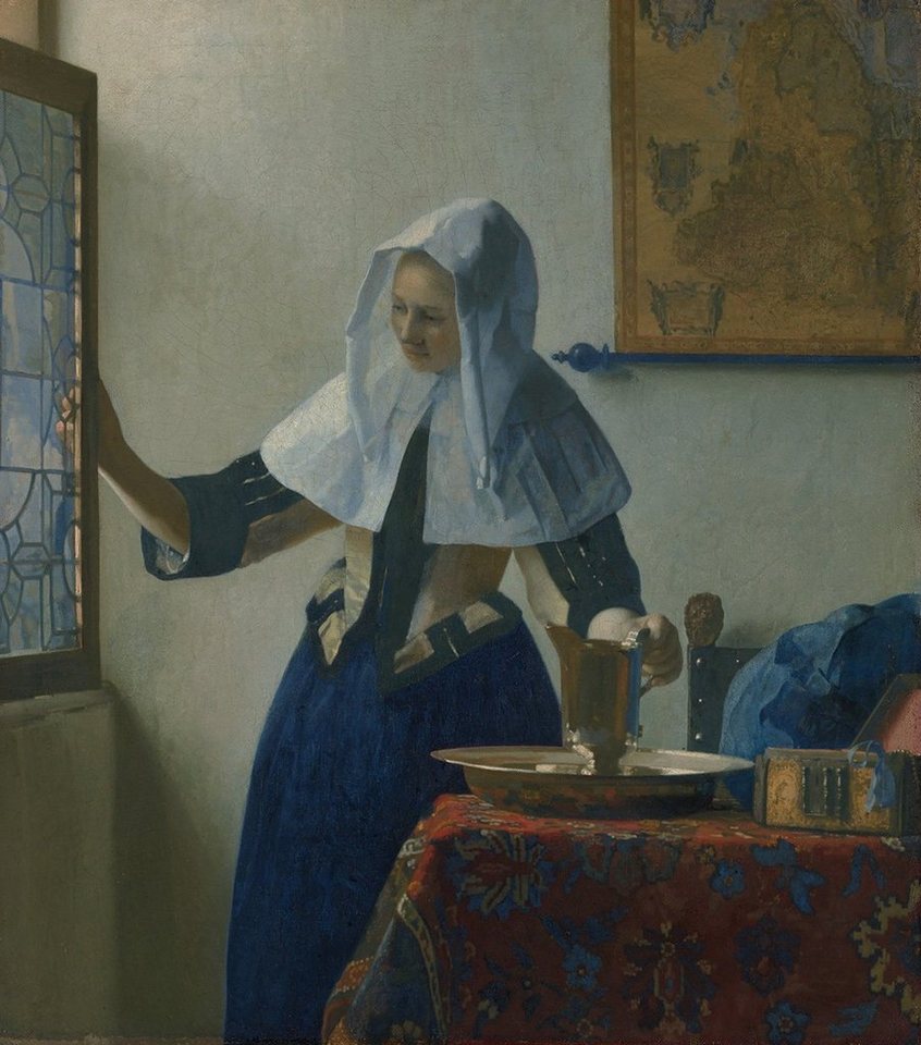 BillerAntik Kunstdruck Young Woman with a Water Pitcher Jan Vermeer Wasserkrug Fenster Frau B, (1 St) von BillerAntik