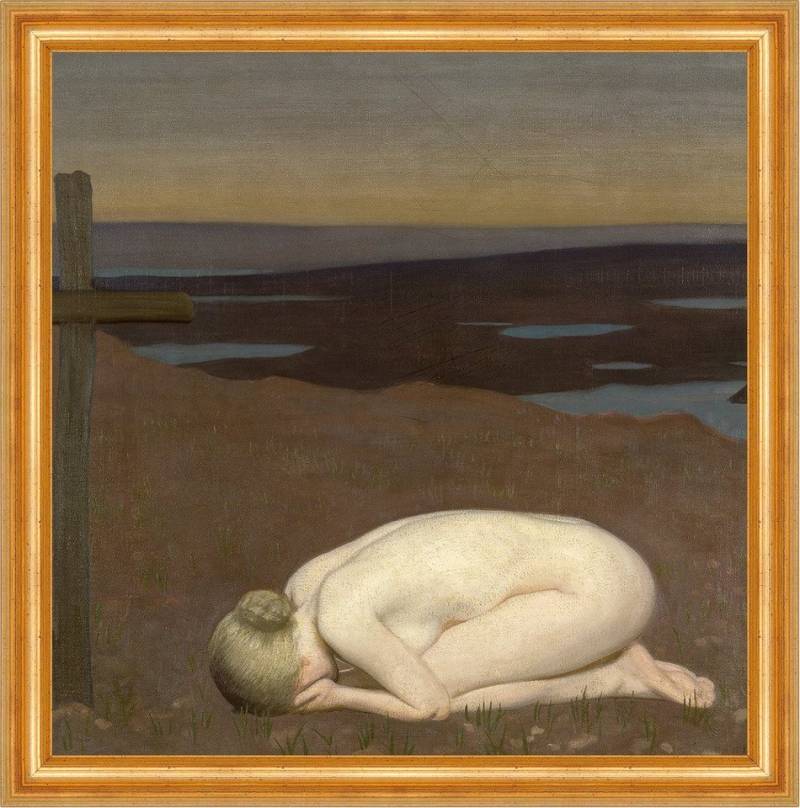 BillerAntik Kunstdruck Youth Mourning George Clausen Frauen Nackt Weinen Strand Zaun B A3 019, (1 St) von BillerAntik