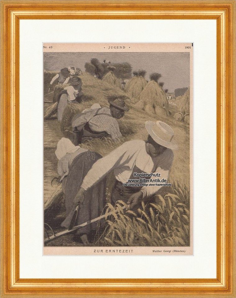 BillerAntik Kunstdruck Zur Erntezeit Walther Georgi Ernte Feld Bauer Bäuerin Sense Jugend 178, (1 St) von BillerAntik