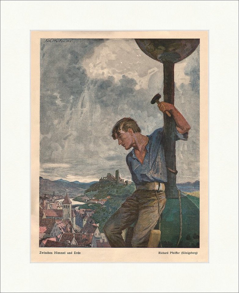 BillerAntik Kunstdruck Zwischen Himmel und Erde Jugendstil von Richard Pfeiffer Königsberg Ju, (1 St) von BillerAntik