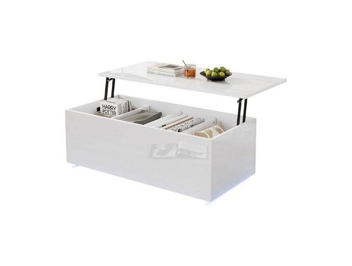 LEAZZLE Couchtisch Moderner Design Hochglanz-Couchtisch, (mit LED-Beleuchtung,Stauraum,2xUSB-Anschlüsse), Beistelltisch mit Hebefunktion,100x50x35 cm,weiß von OTTO