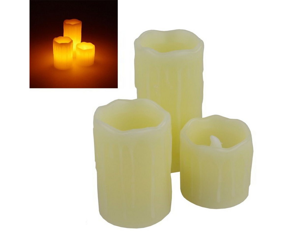LED-Kerze Echtwachs LED Kerzen 3Stück Ø5x5,7,10cm creme inklusive Batterien, mit realistischem Flackereffekt von OTTO