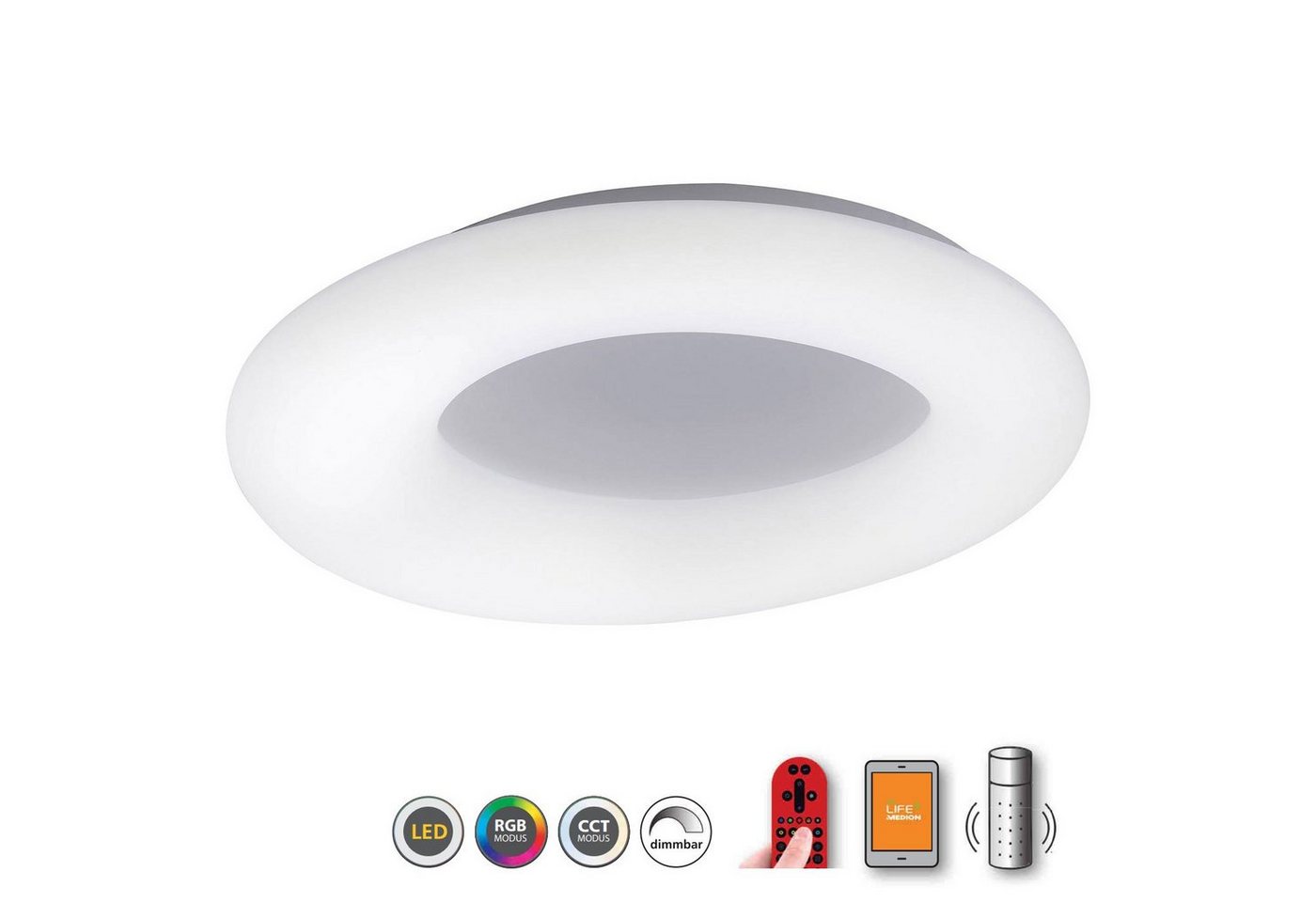 Paul Neuhaus LED Deckenleuchte LOLAsmart-DONUT Ø60cm 40W CCT 2700K-5000K RGB Google Alexa WiFi, LED fest integriert, mit Fernbedienung von Paul Neuhaus