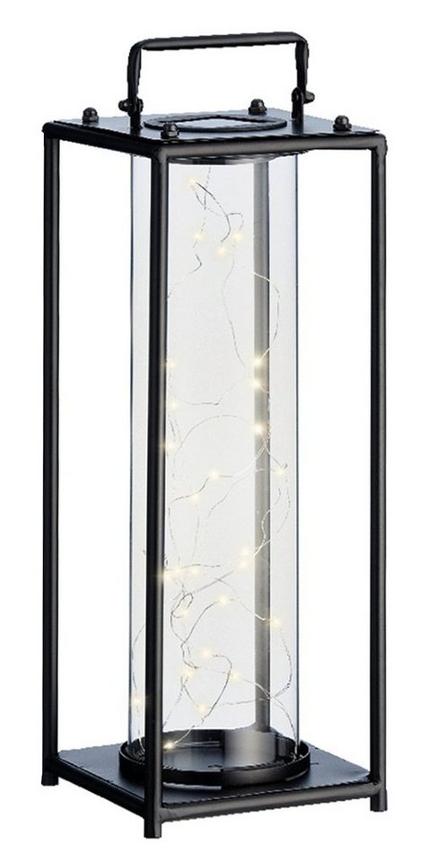 LED Solarleuchte KEBBA, B 15 x H 42 x T 15 cm, Schwarz, Eisen, LED fest integriert, Lampenschirm aus Glas, IP44, mit 30 LEDs, Akkubetrieben von OTTO