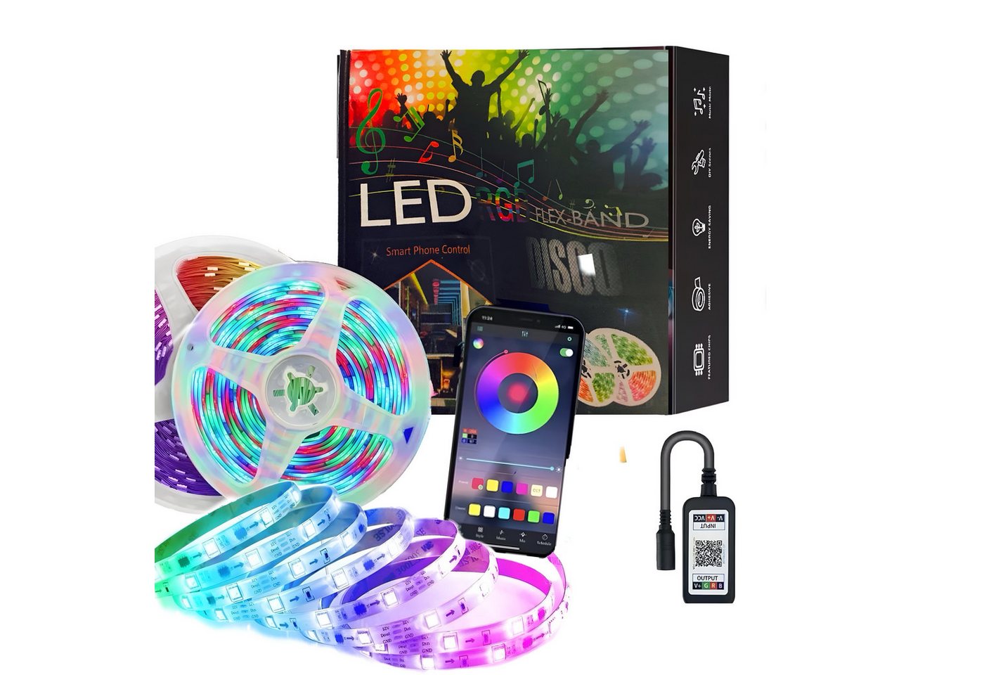 LED Stripe 10m, Bluetooth LED Streifen Selbstklebend, RGB Band mit Fernbedienung, 1,5m Anlaufkabel, Fernbedinbar, Fernbedinung, 300 dimmbare RGB LEDs von OTTO