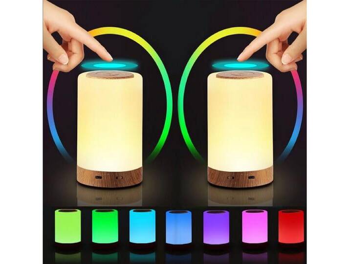 LETGOSPT LED Nachtlicht LED Nachttischlampe Touch Dimmbar Tischlampe mit 10 Farben und 4 Modi, LED fest integriert, bunt, Holzmaserung Nachtlicht USB Aufladbar von OTTO