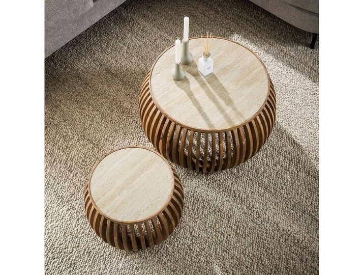 LEVEN Lifestyle Couchtisch 2´er Set RAFFAELO rund aus Keramik Travertin natur (2-St., 2´er Set), Tischplatte aus hochwertiger Keramik von OTTO